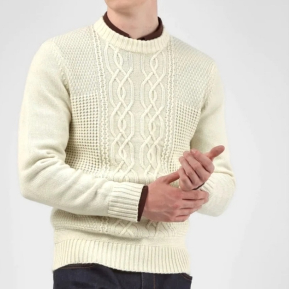 Ben Sherman Men's long sleeve crew neck pullover Cream Sweater